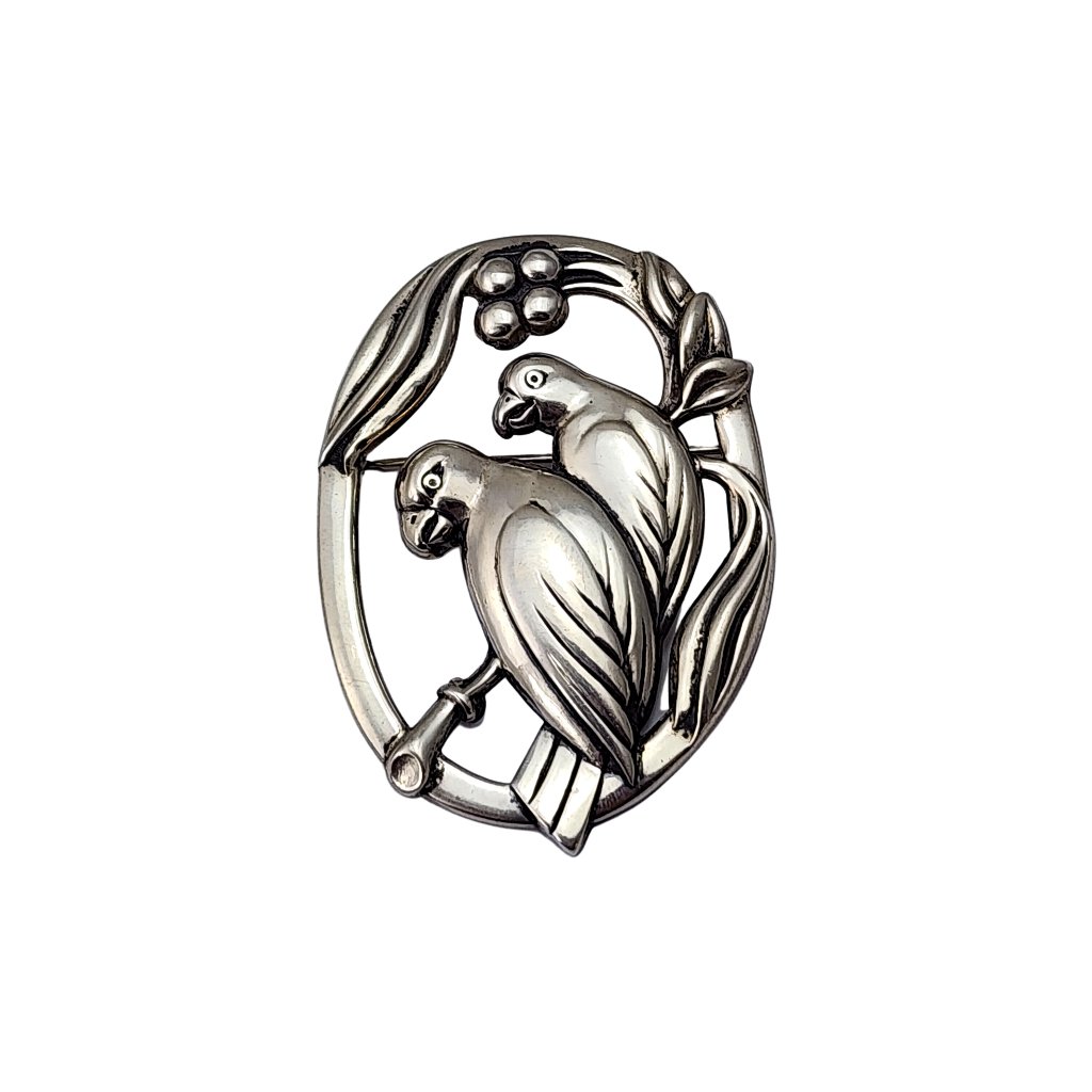 Coro Norseland Sterling Silver Double Bird And Berries Oval Pin/Brooch #14190
